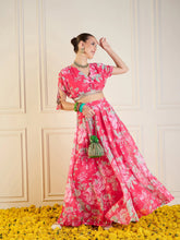 Women Red Floral Anarkali Skirt With Crop Top-SHSET95948